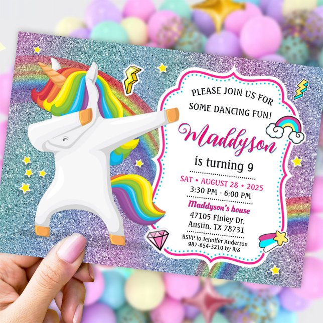 Dabbing Unicorn Invitation for Dance Party (Dabbing Unicorn Invitation for Dance Party)