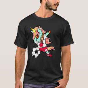 Dabbing Unicorn Japan Football  Japanese Flag Socc T-Shirt