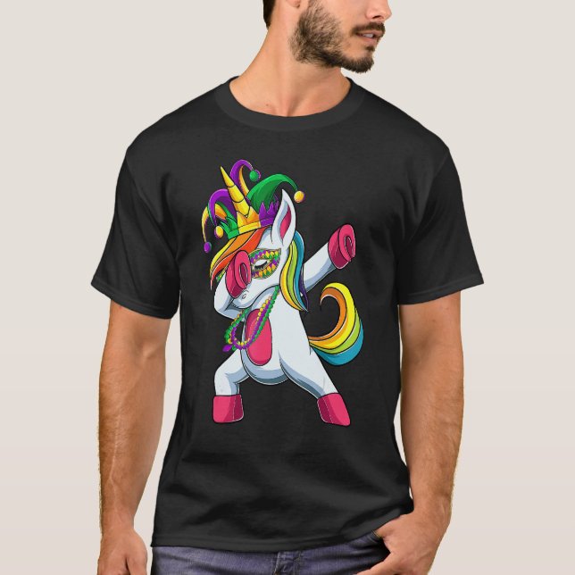 Dabbing Unicorn Jester Mardi Gras Shirt, Kids Girl T-Shirt (Front)