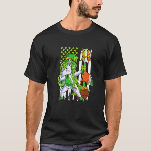 Dabbing Unicorn Leprechaun St Patrick's Day Irish T-Shirt (Front)