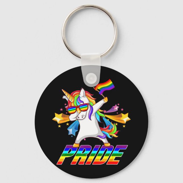 Dabbing Unicorn Lgbt Gay Pride Key Ring (Front)