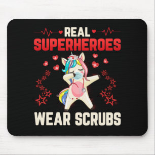 Dabbing Unicorn Nurse Wearing Facemask Real Mouse Mat