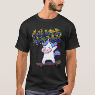 Dabbing Unicorn On Skateboard Skate All Day Graffi T-Shirt