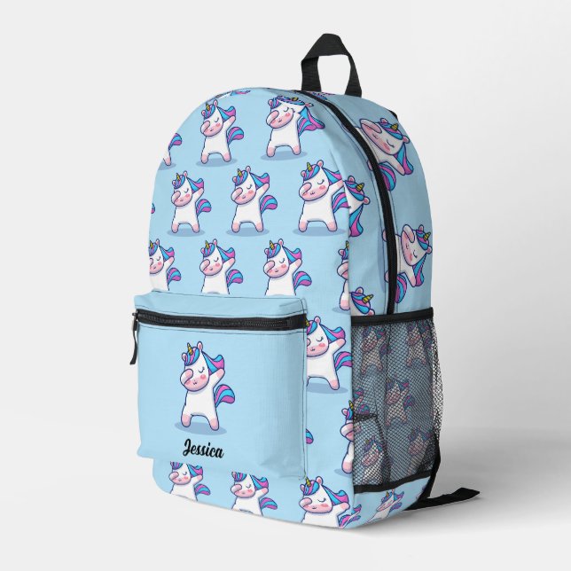 Dabbing Unicorn Pattern Custom Name Printed Backpack (Back Corner Right)
