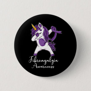 Dabbing Unicorn Purple Ribbon Fibromyalgia Awarene 6 Cm Round Badge