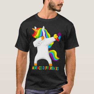Dabbing Unicorn Puzzle Embrace Differences Autism T-Shirt