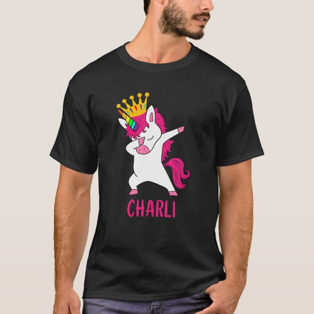 Dabbing Unicorn Queen Personalised CHARLI T-Shirt (Front)