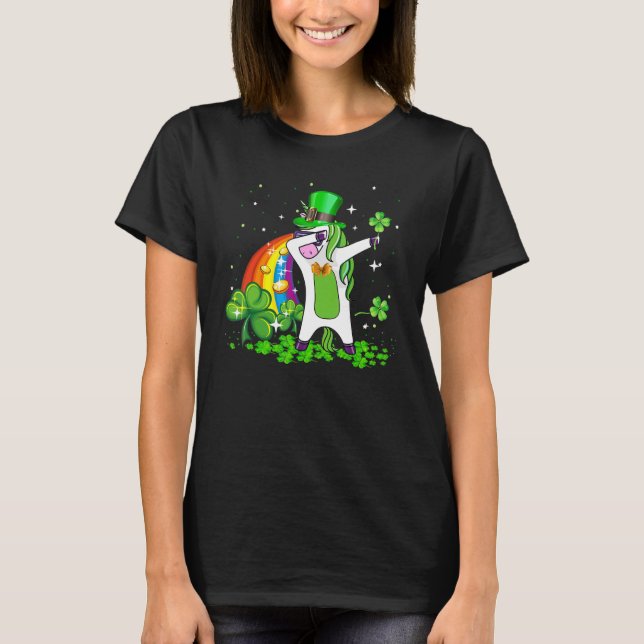 Dabbing Unicorn Rainbow Happy St Patricks Day Iris T-Shirt (Front)