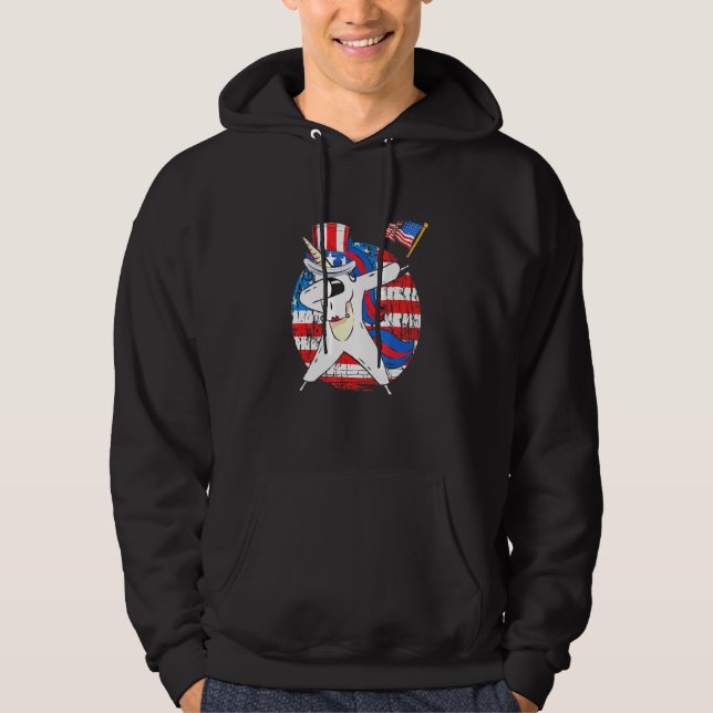 Dabbing Unicorn Rainbow Patriotic American Usa Gir Hoodie (Front)