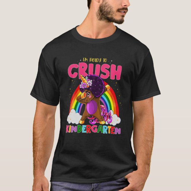 Dabbing Unicorn Ready To Cursh Kindergarten Black T-Shirt (Front)