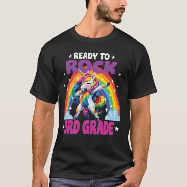 Dabbing Unicorn Ready to Rock 3rd Grade Girls gift T-Shirt (Front)