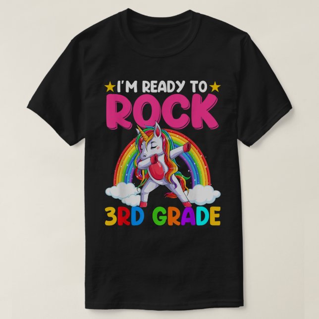 Dabbing Unicorn Ready To Rock 3rd Grade Tee Back T (Design Front)