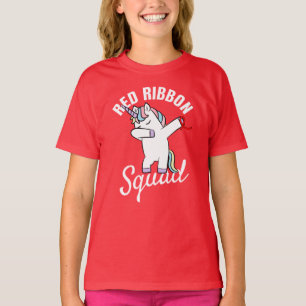 Dabbing Unicorn Red Ribbon Awareness Squad T-Shirt