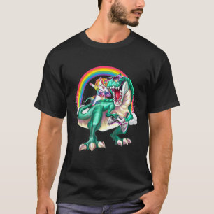 Dabbing Unicorn Riding Dinosaur Gaming Video Game T-Shirt