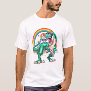 Dabbing Unicorn Riding Dinosaur With Game Controll T-Shirt