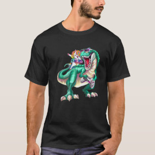 Dabbing Unicorn Riding Dinosaur With Game Controll T-Shirt