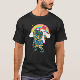 Dabbing Unicorn Riding Rex Dinosaur Boys Girls Rai T-Shirt