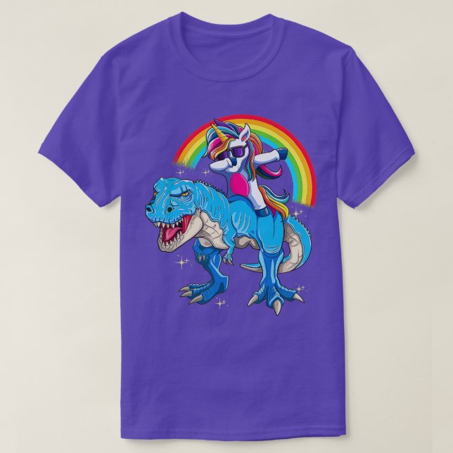 Dabbing Unicorn Riding T rex Dinosaur Boys Girls R T-Shirt (Design Front)