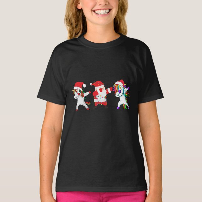 Dabbing Unicorn Santa Christmas Kids Girls  T-Shirt (Front)