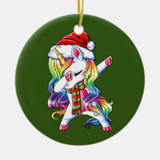 Dabbing Unicorn Santa Christmas Kids Girls Women Ceramic Tree Decoration