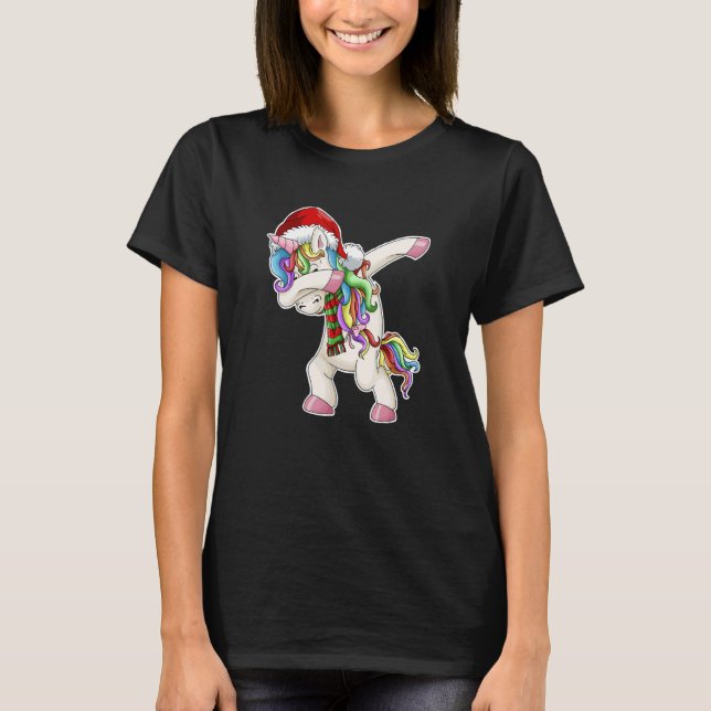 Dabbing Unicorn Santa Christmas Kids Girls Women X T-Shirt (Front)