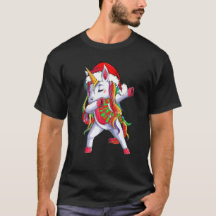 Dabbing Unicorn Santa Christmas Kids Girls Women X T-Shirt