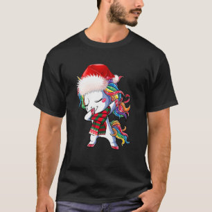 Dabbing Unicorn Santa Hat Christmas Kids Girls T-Shirt