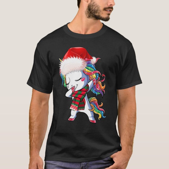 Dabbing Unicorn Santa Hat Christmas   Kids Girls T-Shirt (Front)