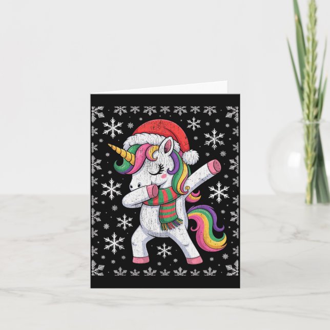 Dabbing Unicorn Santa Hat Christmas Xmas Dab  Card (Front)