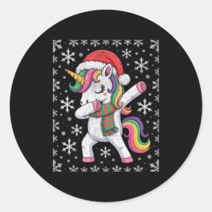 Dabbing Unicorn Santa Hat Christmas Xmas Dab  Classic Round Sticker