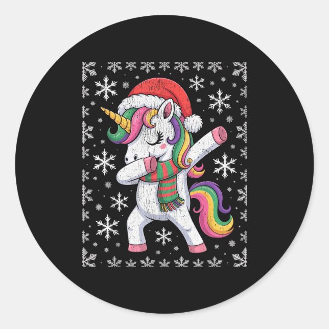 Dabbing Unicorn Santa Hat Christmas Xmas Dab  Classic Round Sticker (Front)
