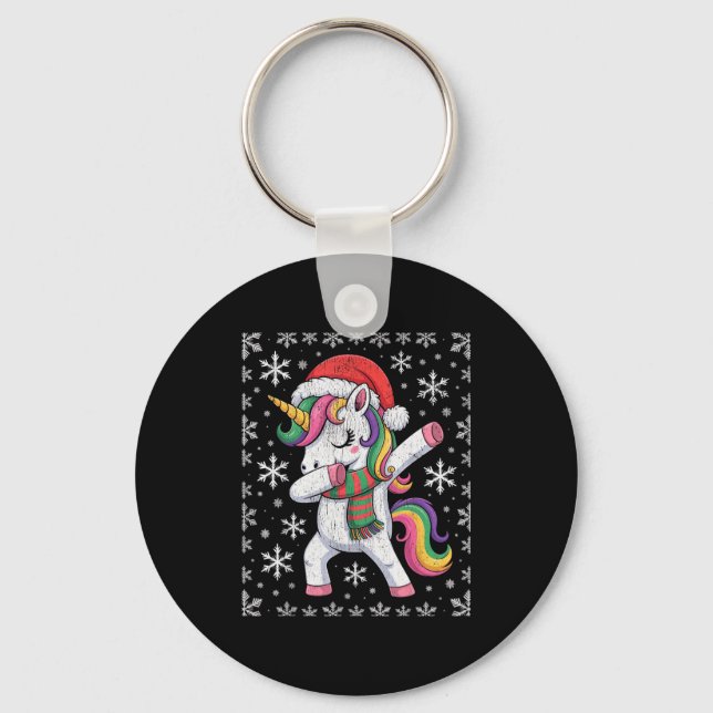 Dabbing Unicorn Santa Hat Christmas Xmas Dab  Key Ring (Front)