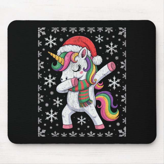 Dabbing Unicorn Santa Hat Christmas Xmas Dab  Mouse Mat (Front)