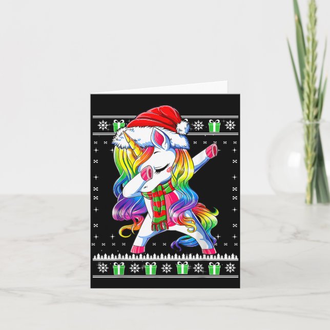 Dabbing Unicorn Santa Sweater Christmas Ugly Kids  Card (Front)