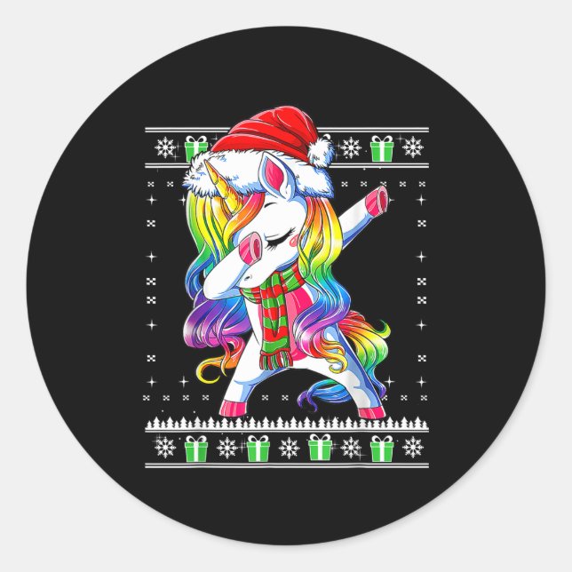 Dabbing Unicorn Santa Sweater Christmas Ugly Kids  Classic Round Sticker (Front)