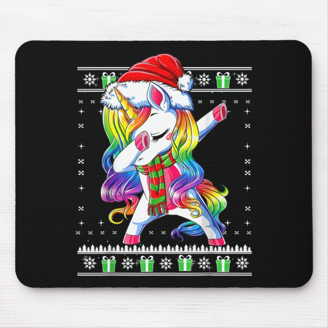 Dabbing Unicorn Santa Sweater Christmas Ugly Kids  Mouse Mat (Front)