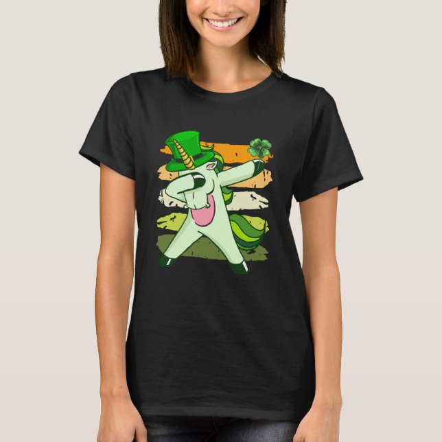 Dabbing unicorn shamrock St Patrick's Day  1 T-Shirt (Front)