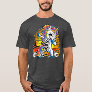 Dabbing Unicorn Skeleton Funny Halloween Costume T-Shirt