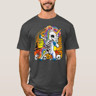 Dabbing Unicorn Skeleton Funny Halloween Costume T-Shirt
