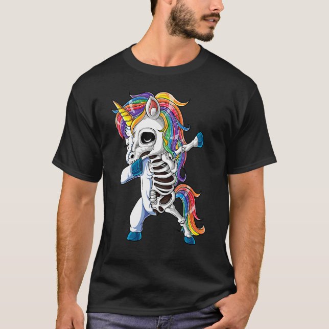 Dabbing Unicorn Skeleton Halloween Girls Dab 1 T-Shirt (Front)