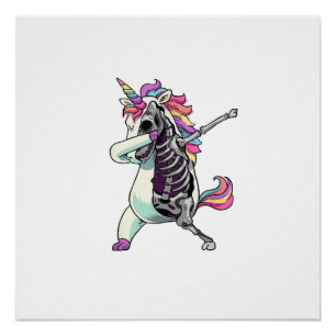 Dabbing Unicorn Skeleton Halloween Girls Dab T-Shi Poster