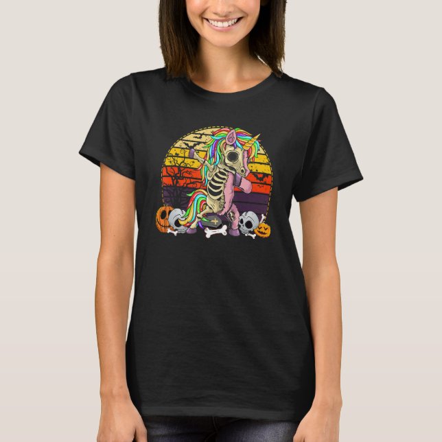Dabbing Unicorn Skeleton  Halloween Girls Dab T-Shirt (Front)