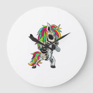Dabbing Unicorn Skeleton Halloween T-Shirt Large Clock
