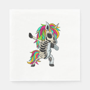 Dabbing Unicorn Skeleton Halloween T-Shirt Napkin
