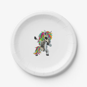 Dabbing Unicorn Skeleton Halloween T-Shirt Paper Plate
