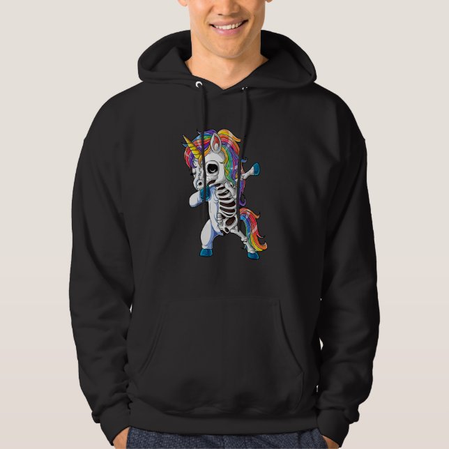 Dabbing Unicorn Skeleton Skulls Halloween Boys Gir Hoodie (Front)