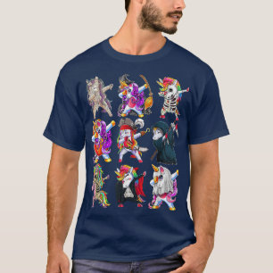 Dabbing Unicorn Skeleton Zombie Pumpkin Mummy Hall T-Shirt
