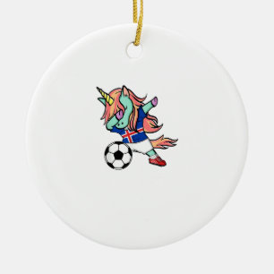 Dabbing Unicorn Soccer Iceland Jersey Icelandic Fo Ceramic Tree Decoration