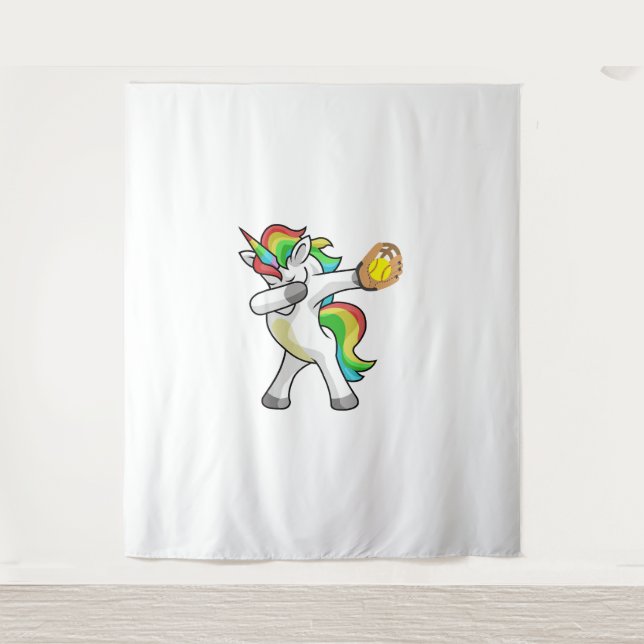 Dabbing Unicorn Softball Player Funny Dab Dance Ra Tapestry (Front)