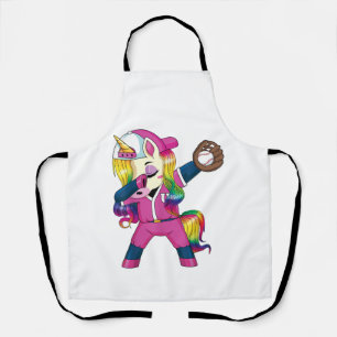 Dabbing Unicorn Softball Rainbow Baseball Girls Te Apron
